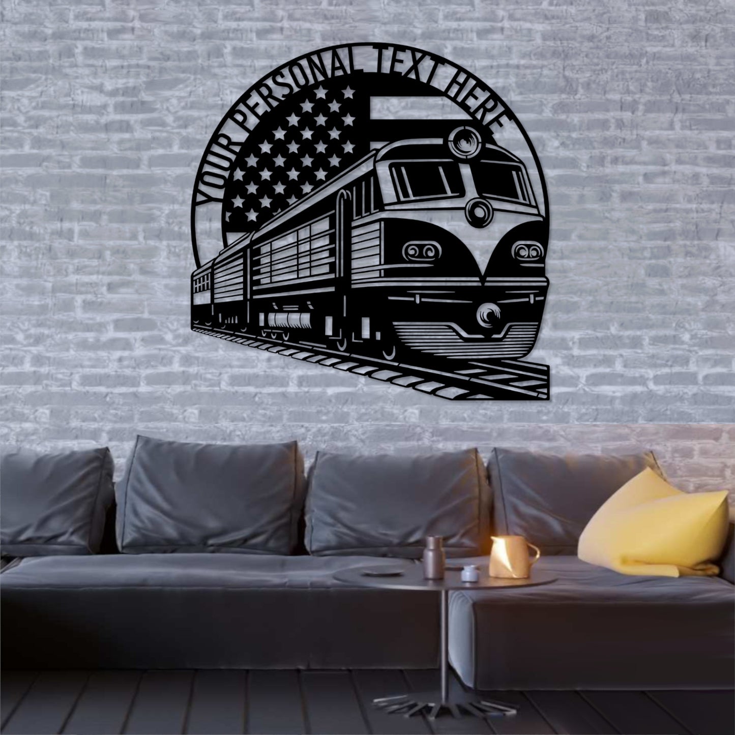 Personalized US Train Lover Metal Sign. Custom American Railroad Wall Decor Gift