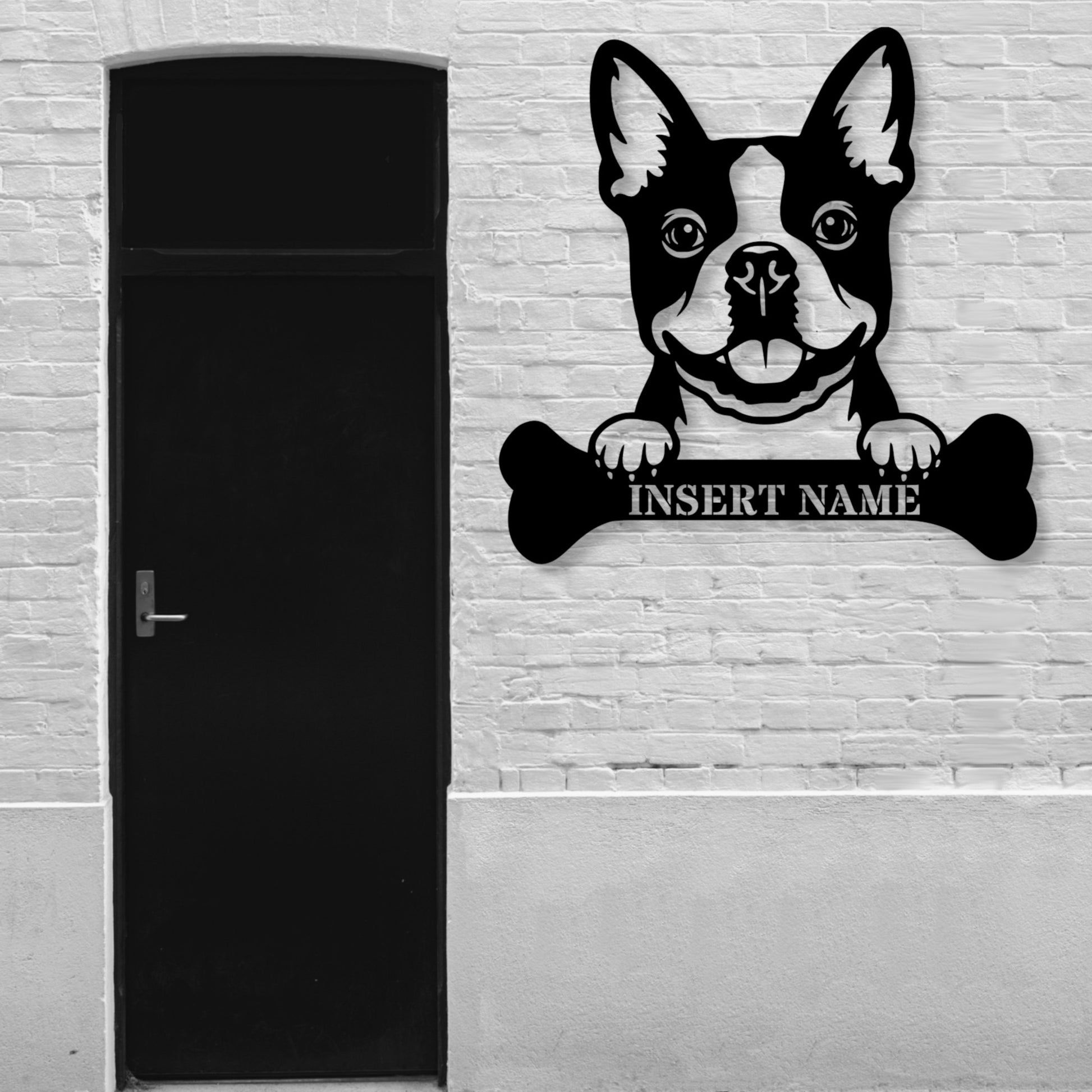 Personalized Boston Terrier With Bone Metal Sign. Custom Funny Dog Name Decor