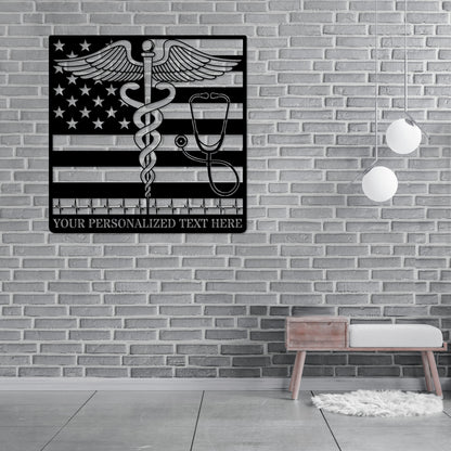 Personalized US Medical Logo Metal Sign. Custom American Doctor Wall Decor Gift. Patriotic EMS Gift. Nurse Name Sign Wall Hanging. Caretaker