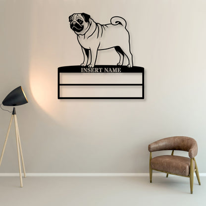 Personalized Pug Rosette Name Metal Sign. Custom Dog Champion Display