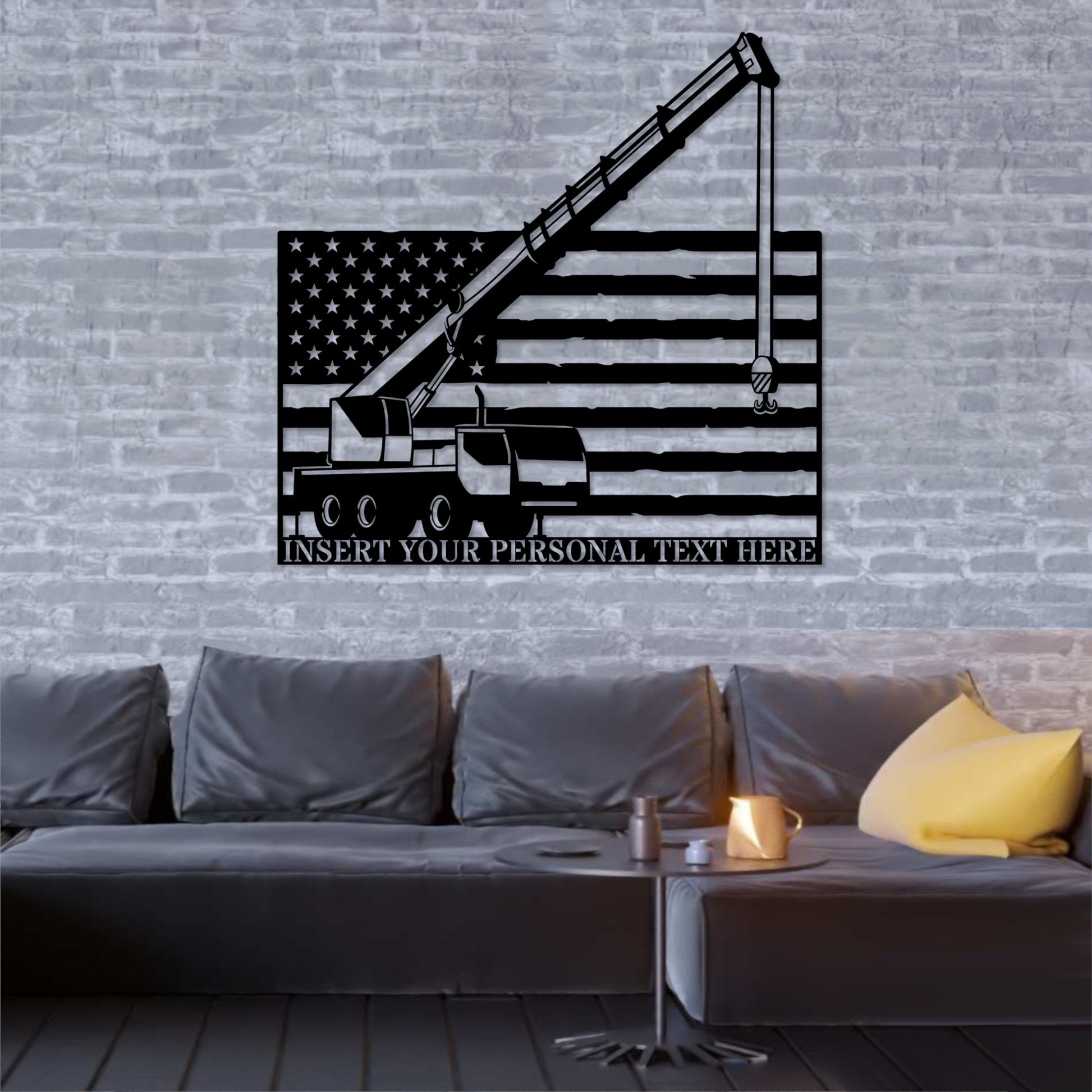 Personalized American Mobile Crane Metal Sign In Black