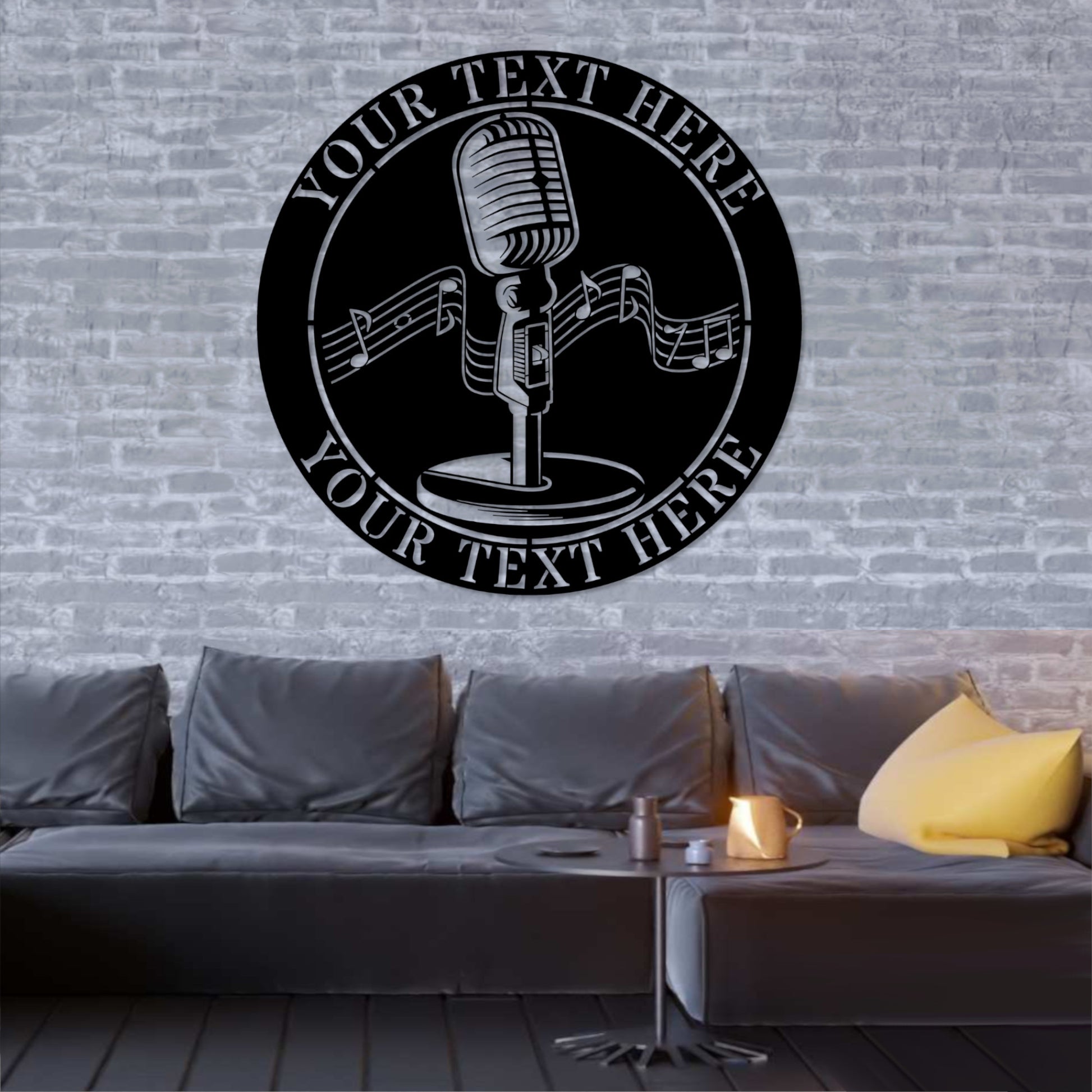 Personalized Retro Microphone Metal Sign In Black