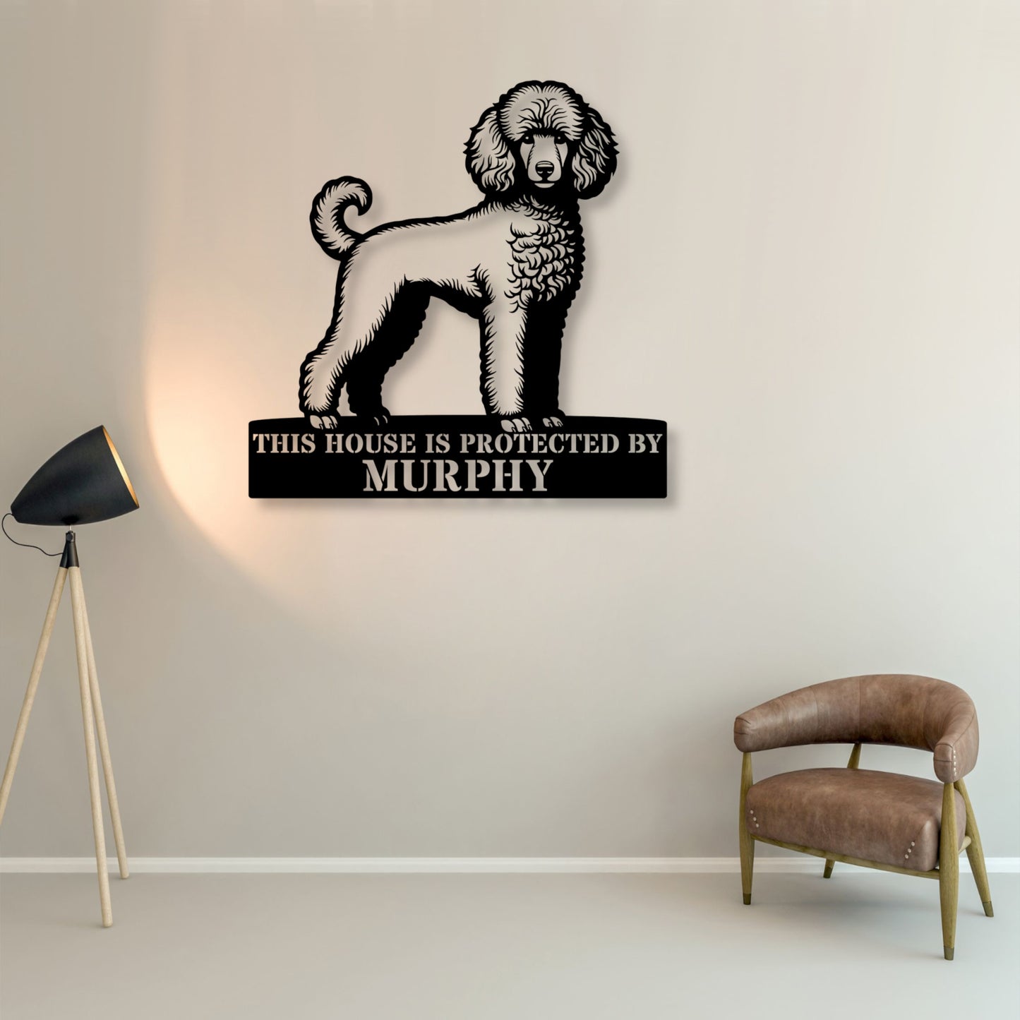 Personalized Poodle Dog Guard Metal Sign. Custom Dog Protect Name Wall Decor