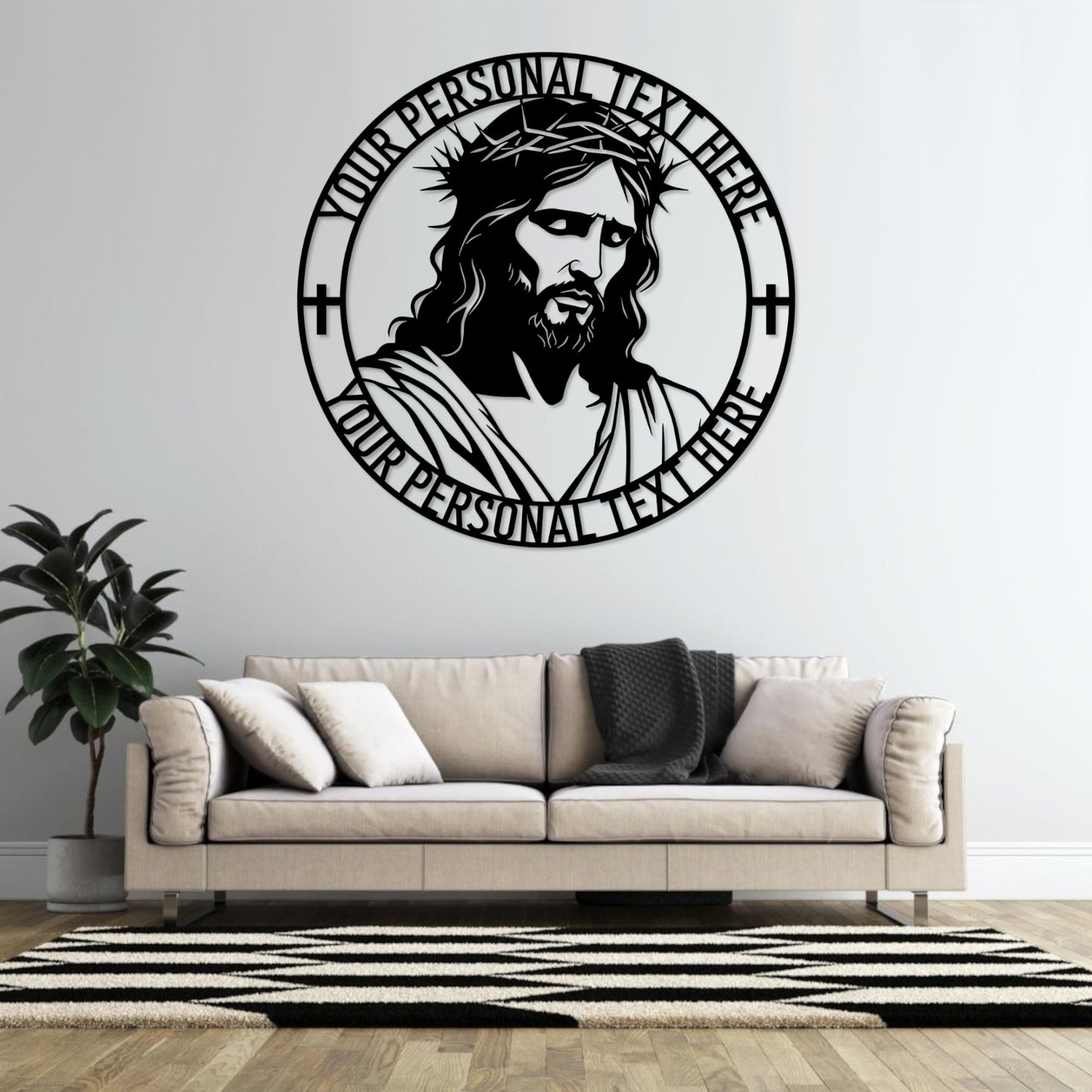 Personalized Jesus Face Metal sign Gift in black