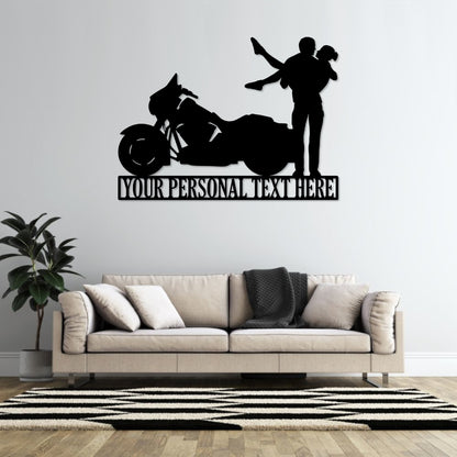 Personalized Motorcycle Love Couple Name Metal Sign. Custom Biker Wedding Decor. Personal Motorbike Wall Art Gift. Lovebirds Wall Hanging