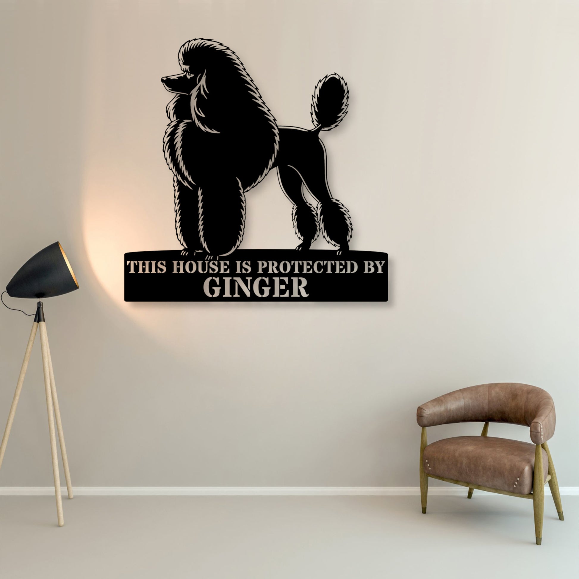 Personalized Dog Guard Name Metal Sign. Custom Poodle Protect Wall Decor