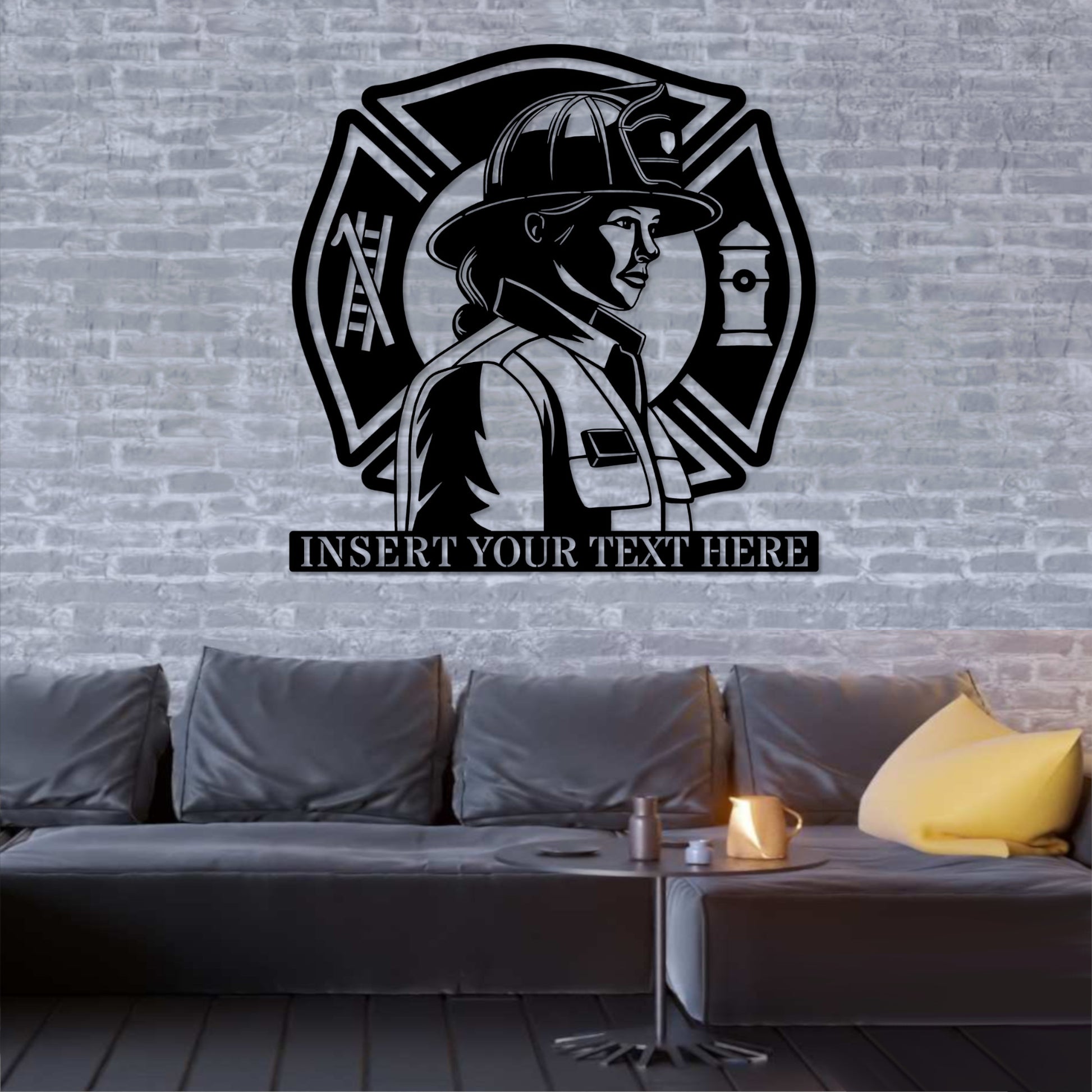 Personalized Female Firefighter Metal Sign In Black