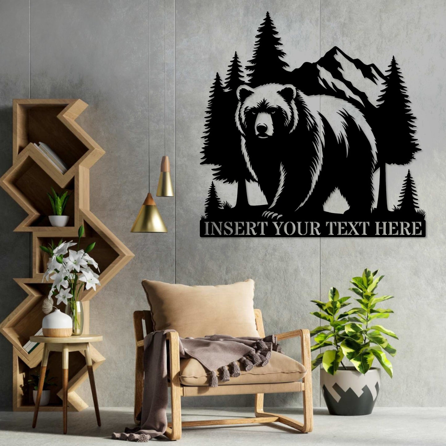 Personalized Bear Name Metal Sign Gift In Black