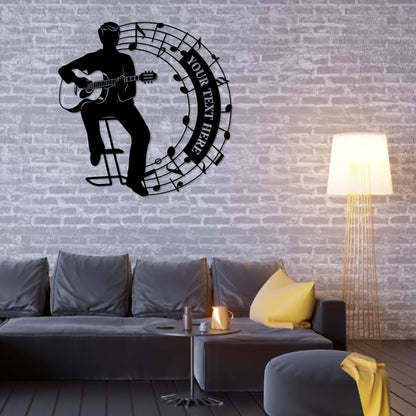 Personalized Male Music Performer Name Metal Sign. Custom Acoustic Guitarist Wall Decor Gift. Musician artist Wall Hanging. Music Room Decor