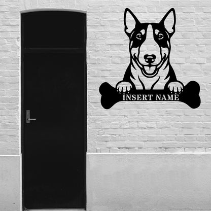 Personalized Bull Terrier Dog With Bone Metal Sign. Custom Funny Dog Name Decor (Kopi)