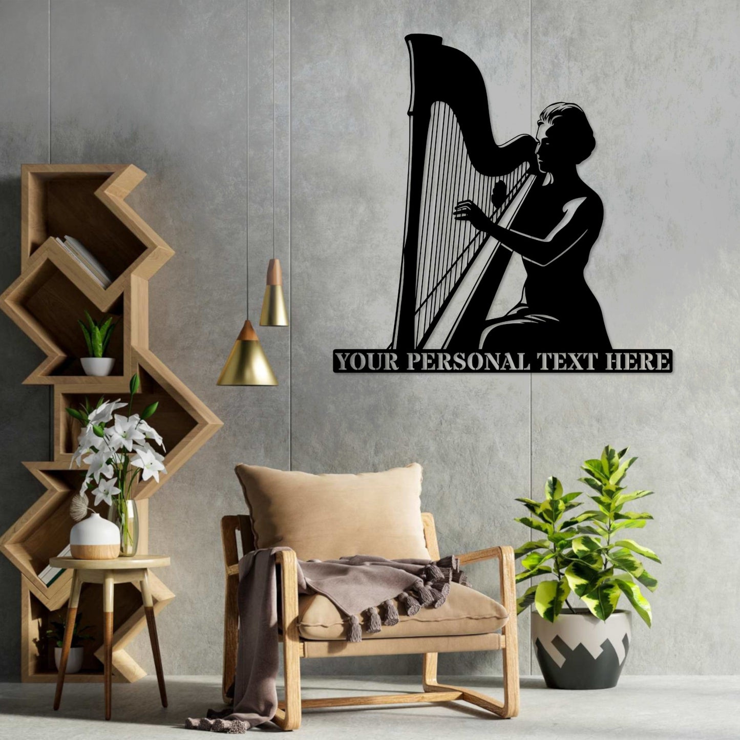 Personalized Harpist Metal Sign. Custom Harp Player Wall Decor Gift. Music Entertainer. Personal Gift To Female Musician. Musical instrument