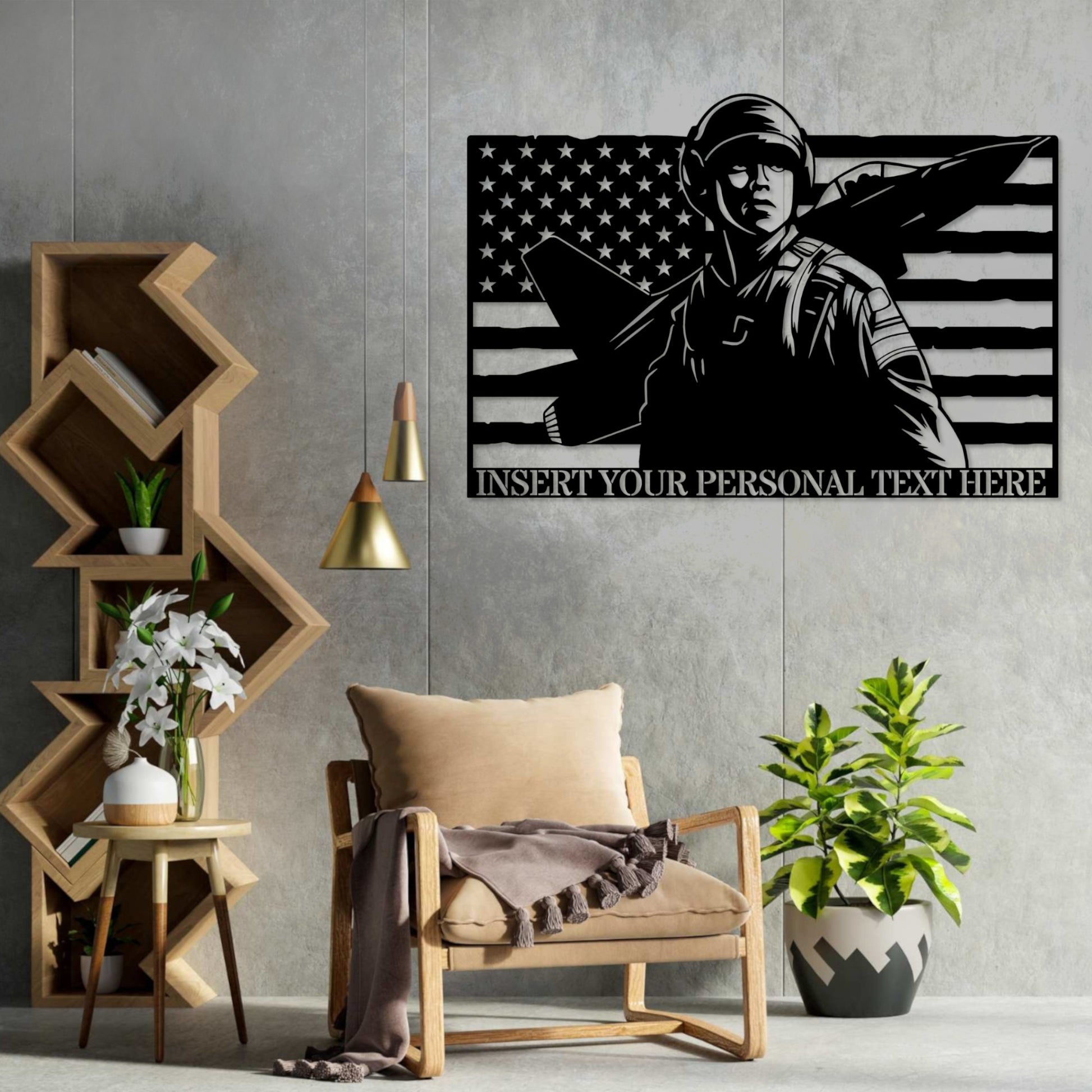 Personalized American Jet Fighter Pilot Metal Sign. Custom Air Force Wall Decor Gift. Military Retirement. Army Wall Hanging. US Metal Flag