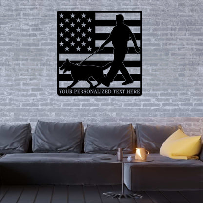 Personalized K-9 Police Officer Metal Sign. Custom Policeman Wall Decor Gift. Patriotic Law enforcement Wall Hanging. Personal US Cop Gift