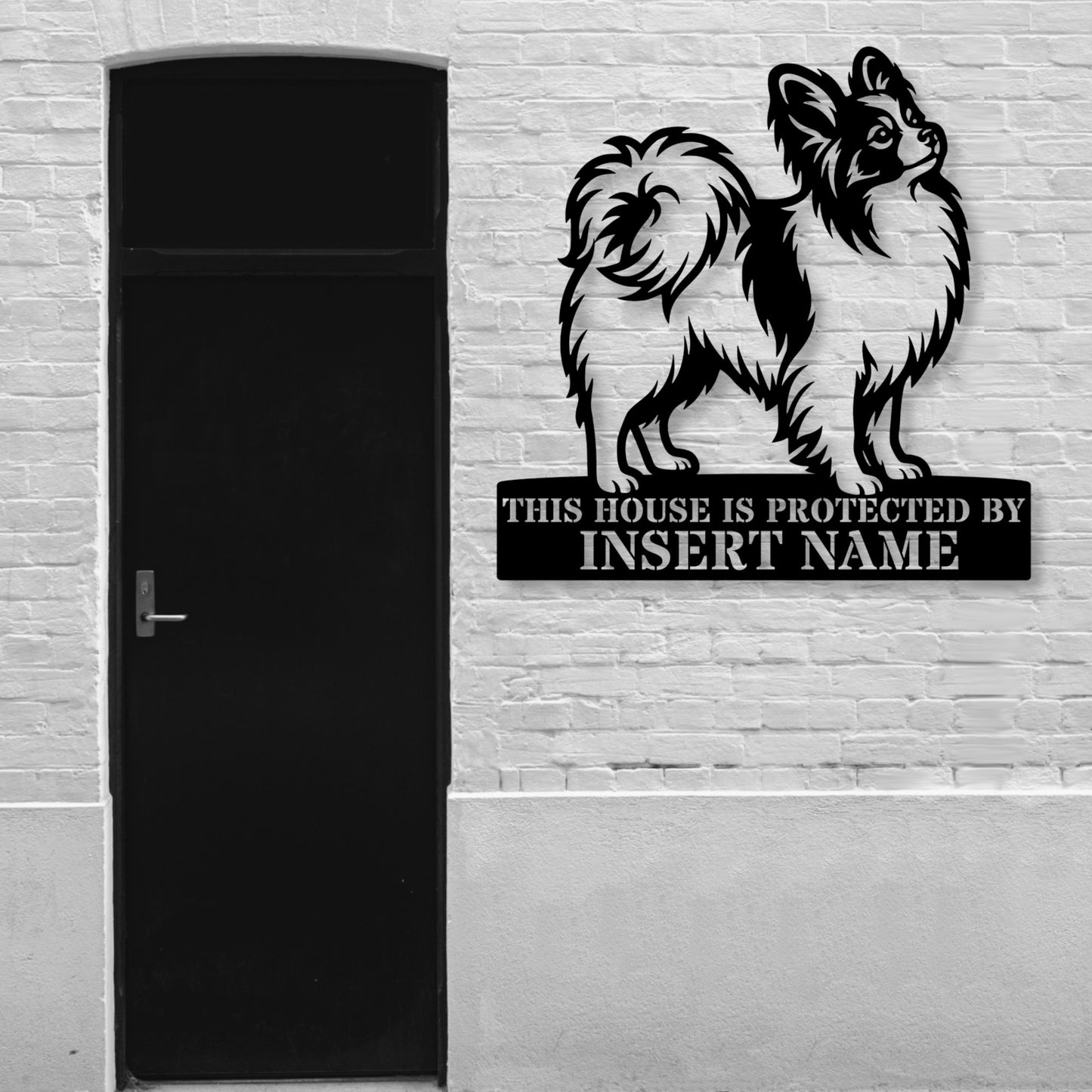 Personalized Papillon Dog Guard Metal Sign. Custom Dog Protect Name Wall Decor