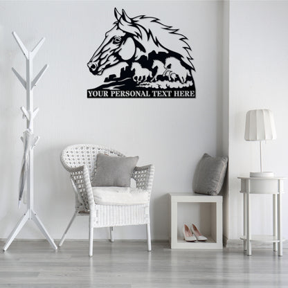 Personalized Running Horses Name Metal Sign Gift. Custom Horse Ranch Wall Decor. Nature Lovers Gifts. Wildlife Animals. Horse Portrait Decor