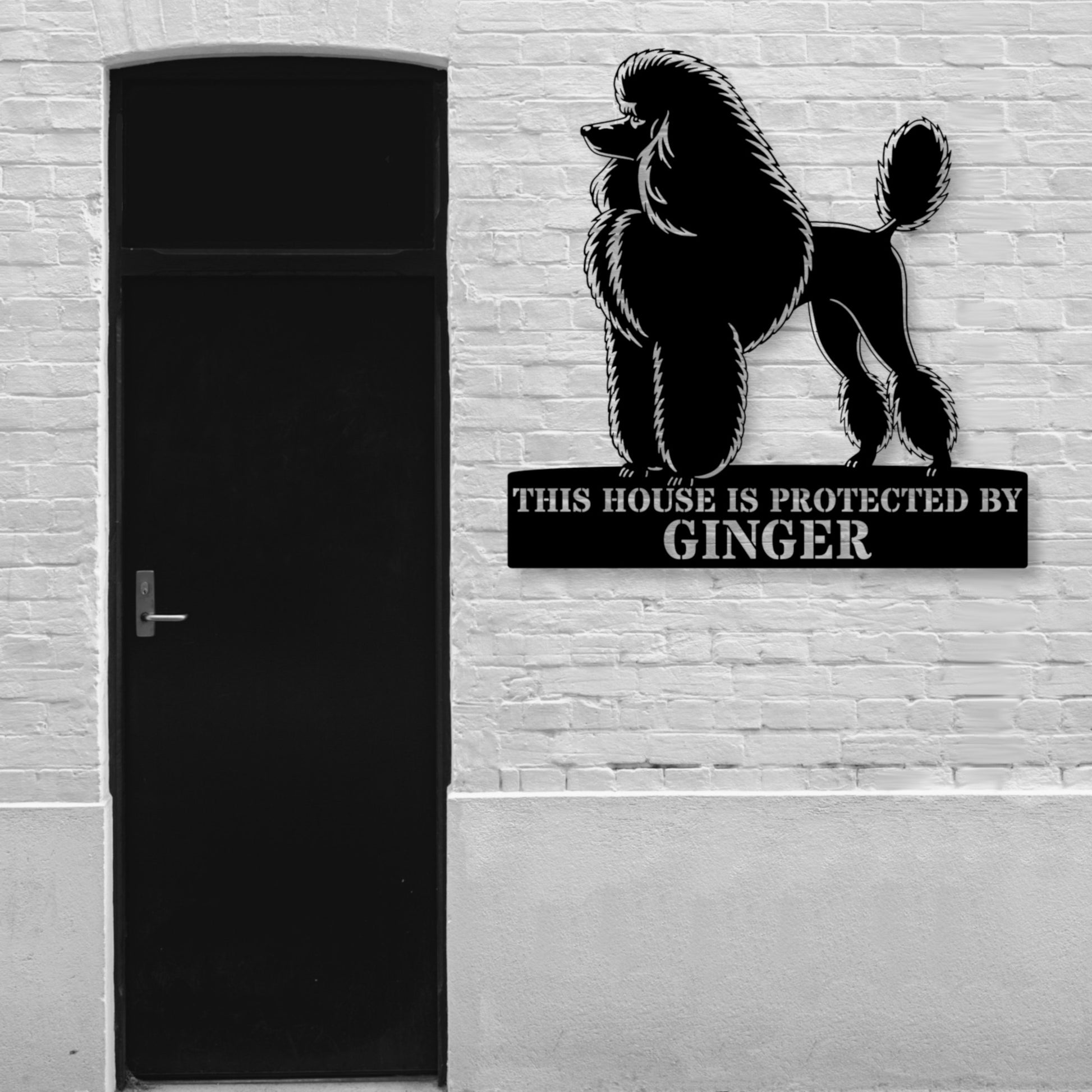 Personalized Dog Guard Name Metal Sign. Custom Poodle Protect Wall Decor