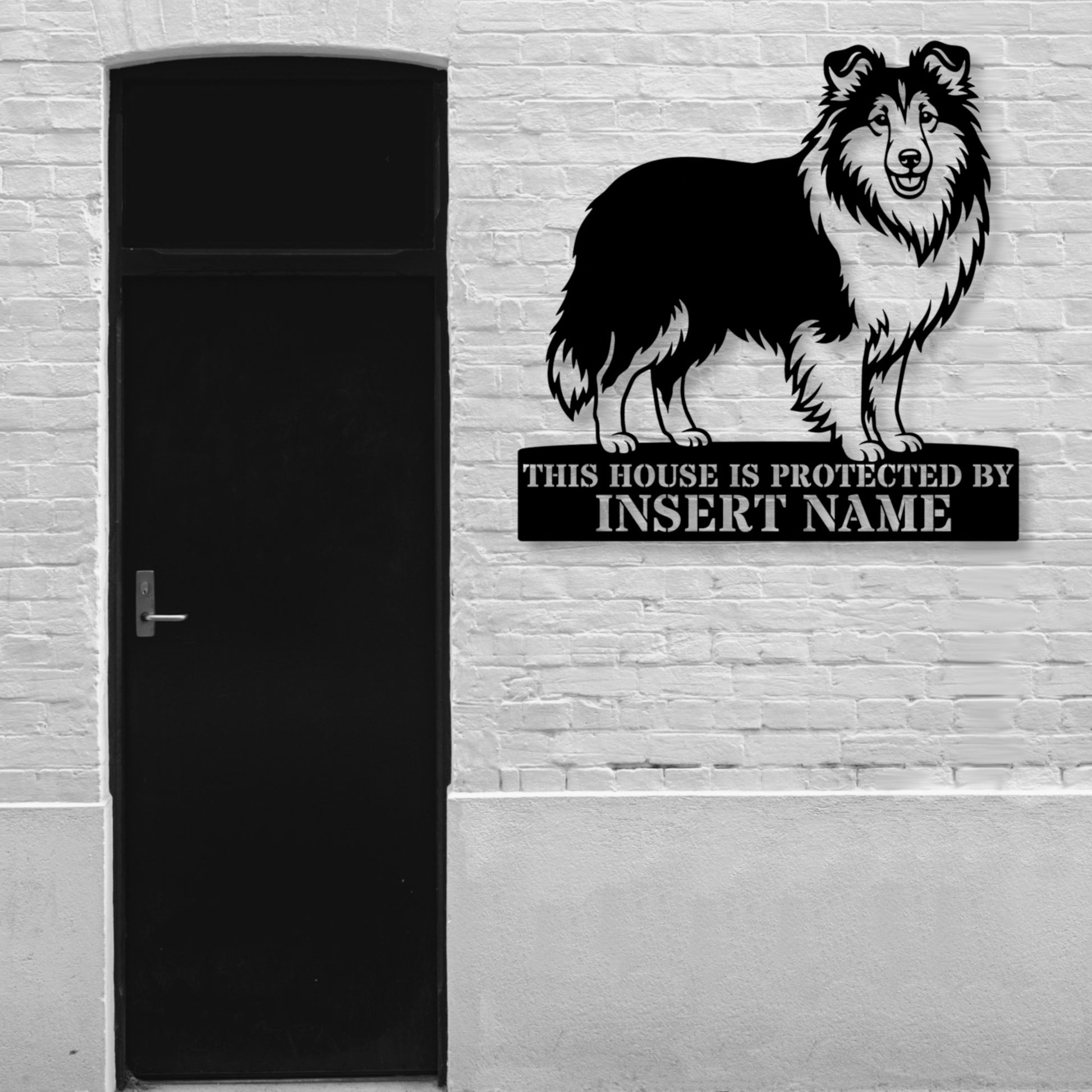 Personalized Shetland Sheepdog Guard Metal Sign. Custom Dog Protect Name Wall Decor