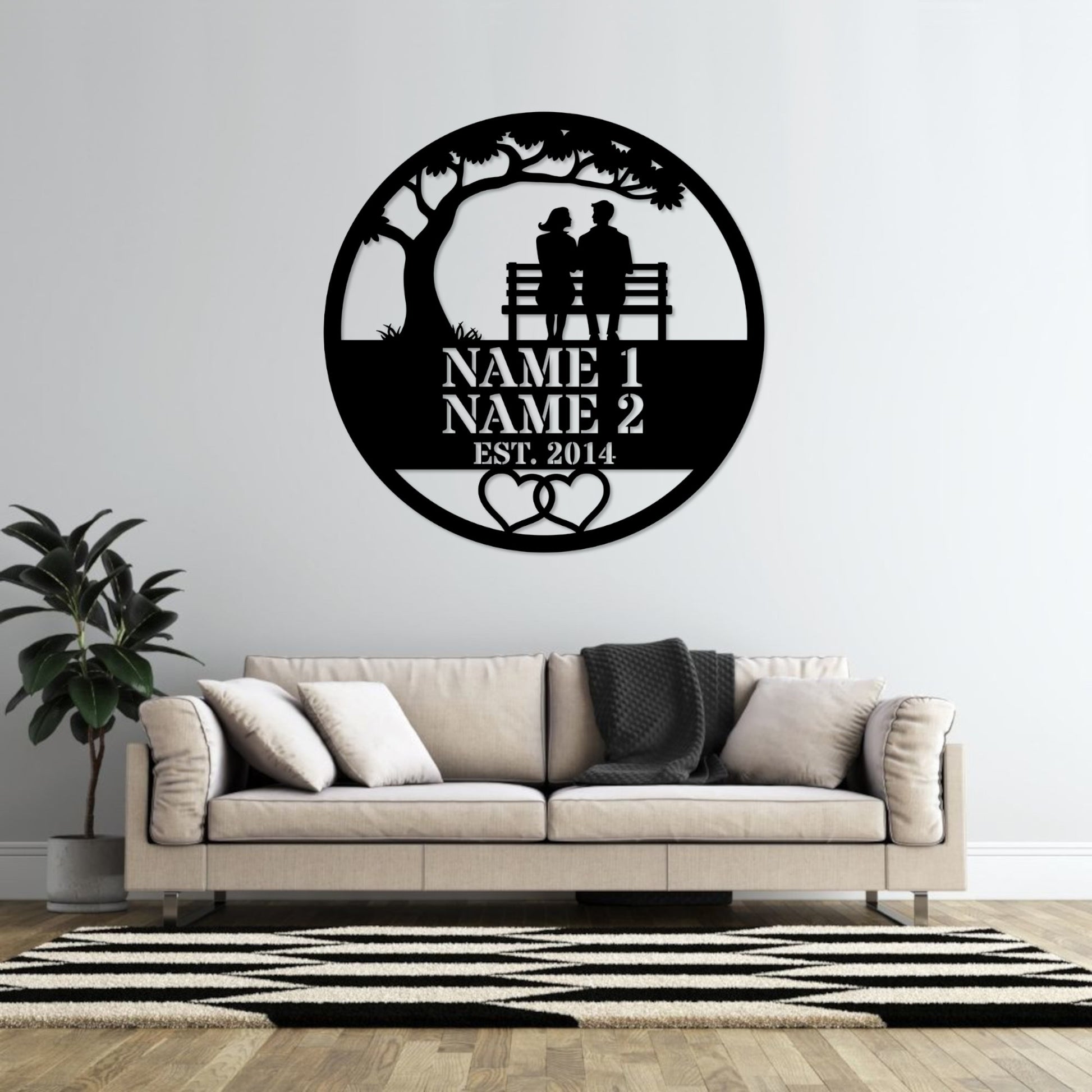 Personalized Love Couple Name Metal Sign In Black