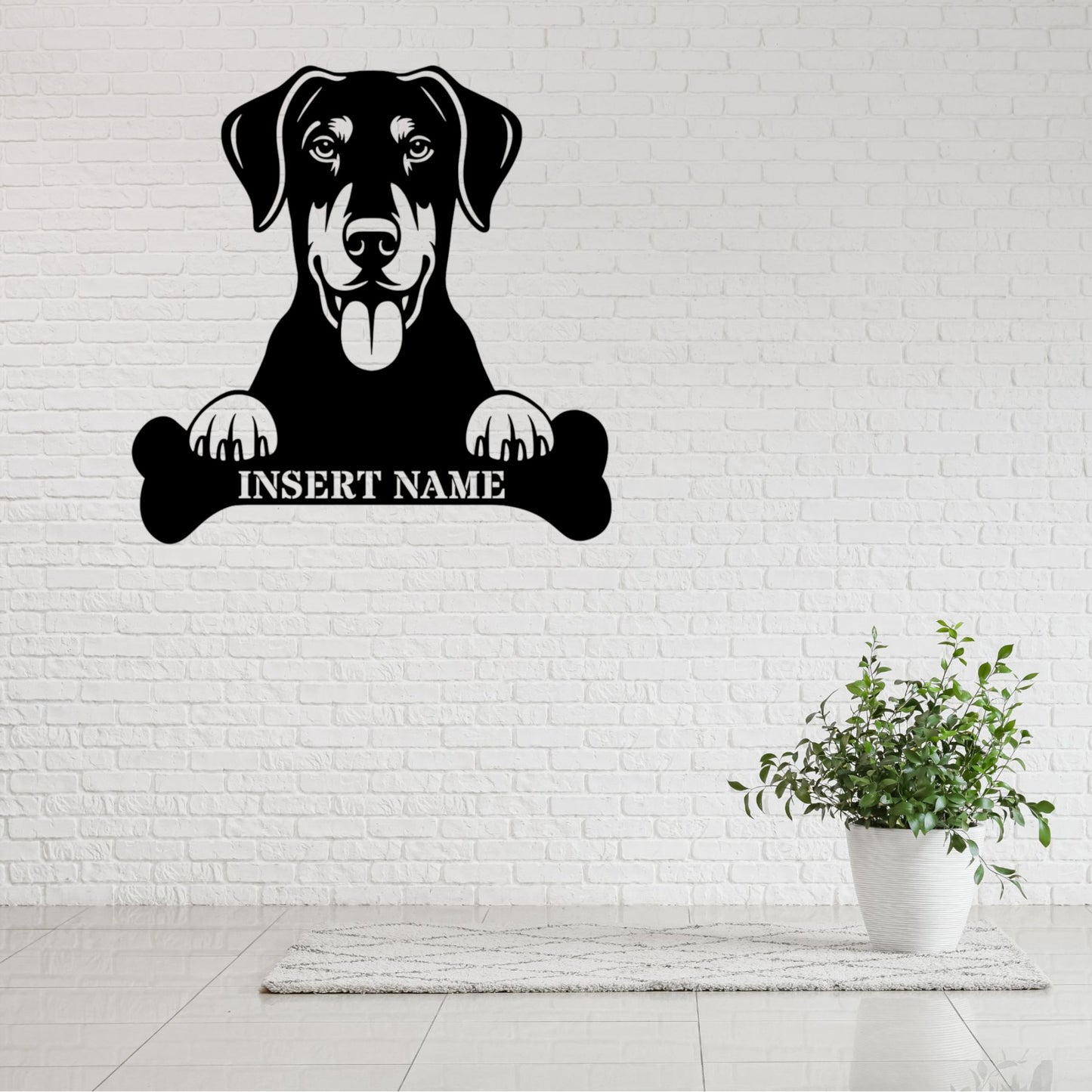 Personalized Dobermann With Bone Metal Sign. Custom Funny Dog Name Decor