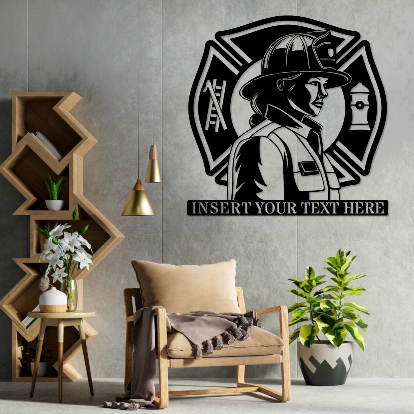 Personalized Female Firefighter Metal Sign In Black