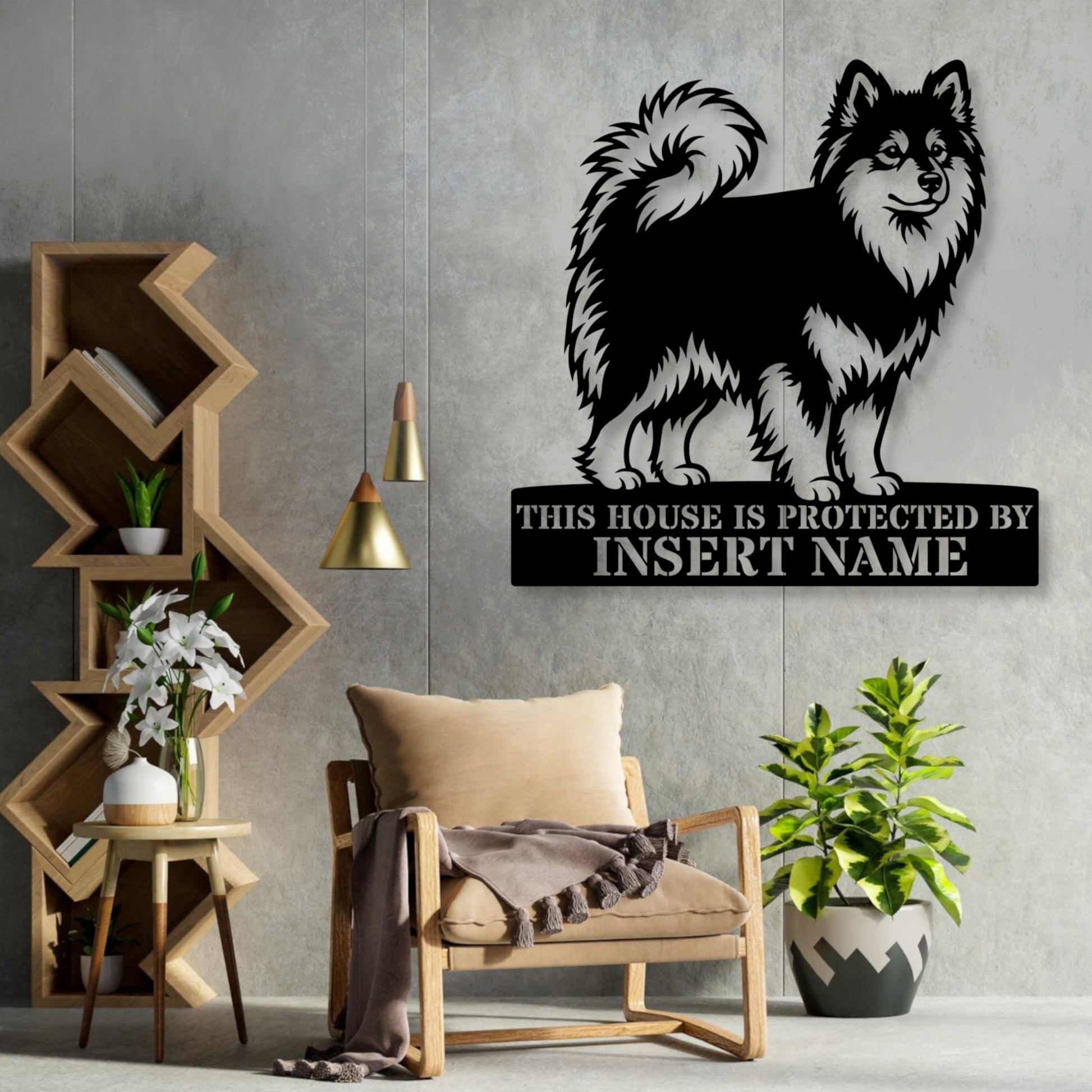 Personalized Finnish Lapphund Guard Metal Sign. Custom Dog Name Wall Decor
