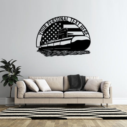 Personalized American Submarine Metal Sign. Custom Navy Wall Decor Gift. U-Boat Monogram. Military Wall Hanging. US Soldier Retirement Gift