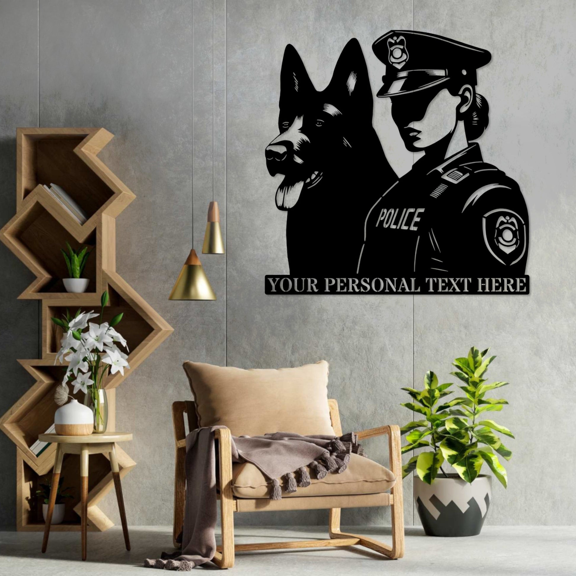 Personalized Female Police Officer Metal Sign. Custom K-9 German Shepherd Wall Decor Gift. Policewoman Wall Hanging Gifts. Law Enforcement