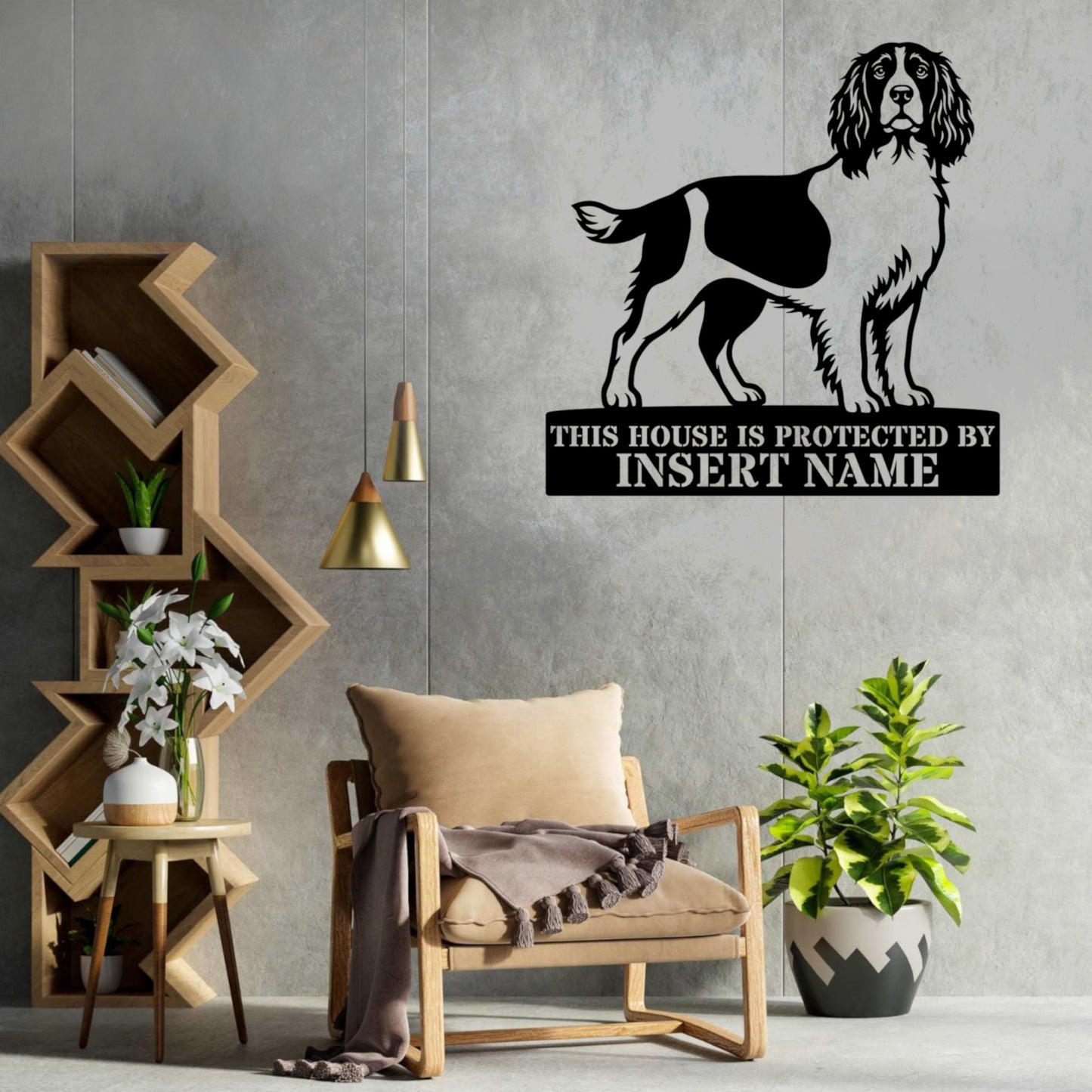 Personalized English Springer Spaniel Guard Metal Sign. Custom Dog Name Wall Decor