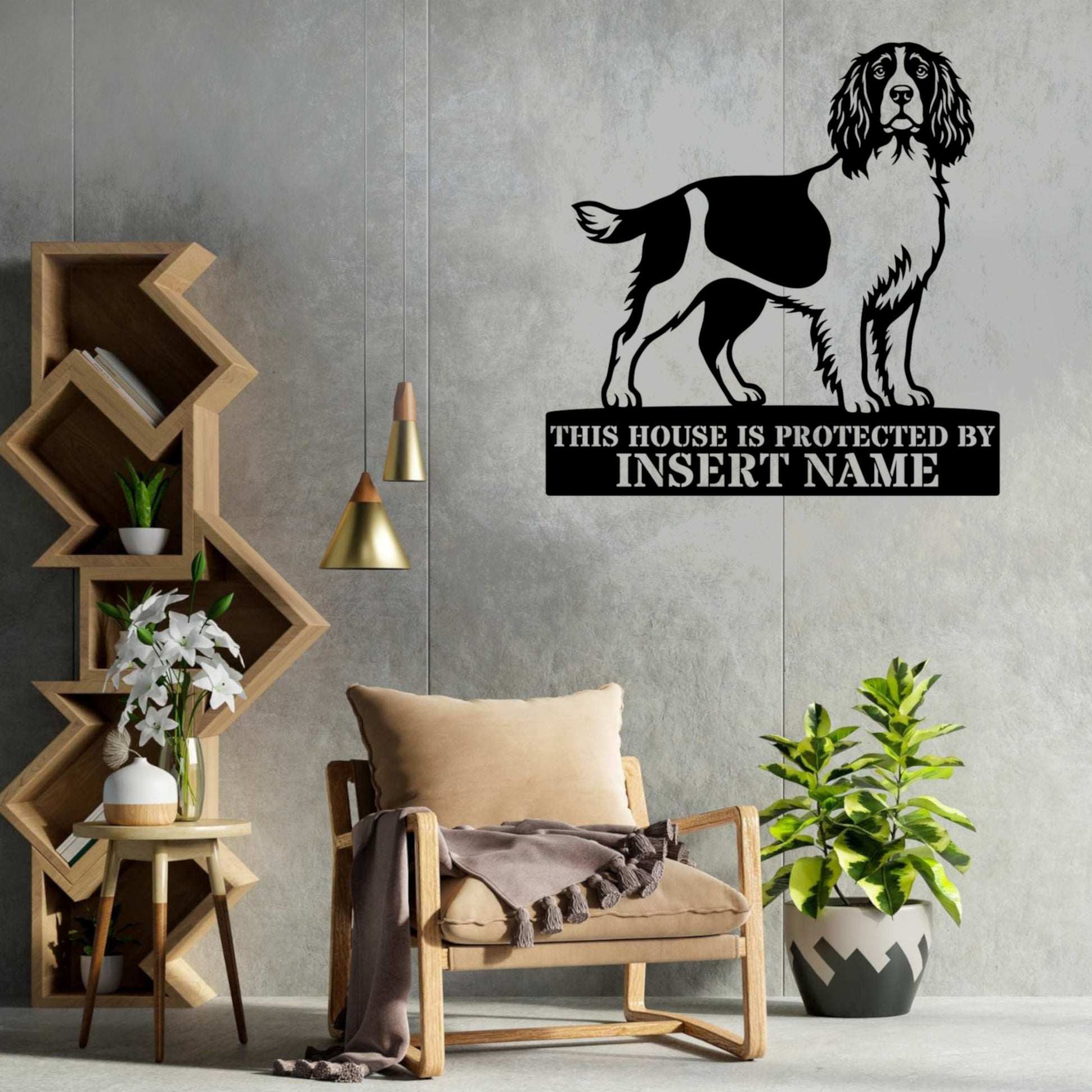 Personalized English Springer Spaniel Guard Metal Sign. Custom Dog Name Wall Decor