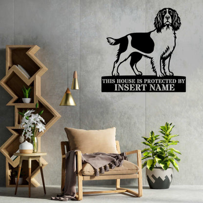 Personalized English Springer Spaniel Guard Metal Sign. Custom Dog Name Wall Decor