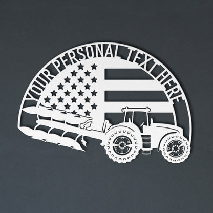 Personalized Patriotic Farming Metal Sign In White