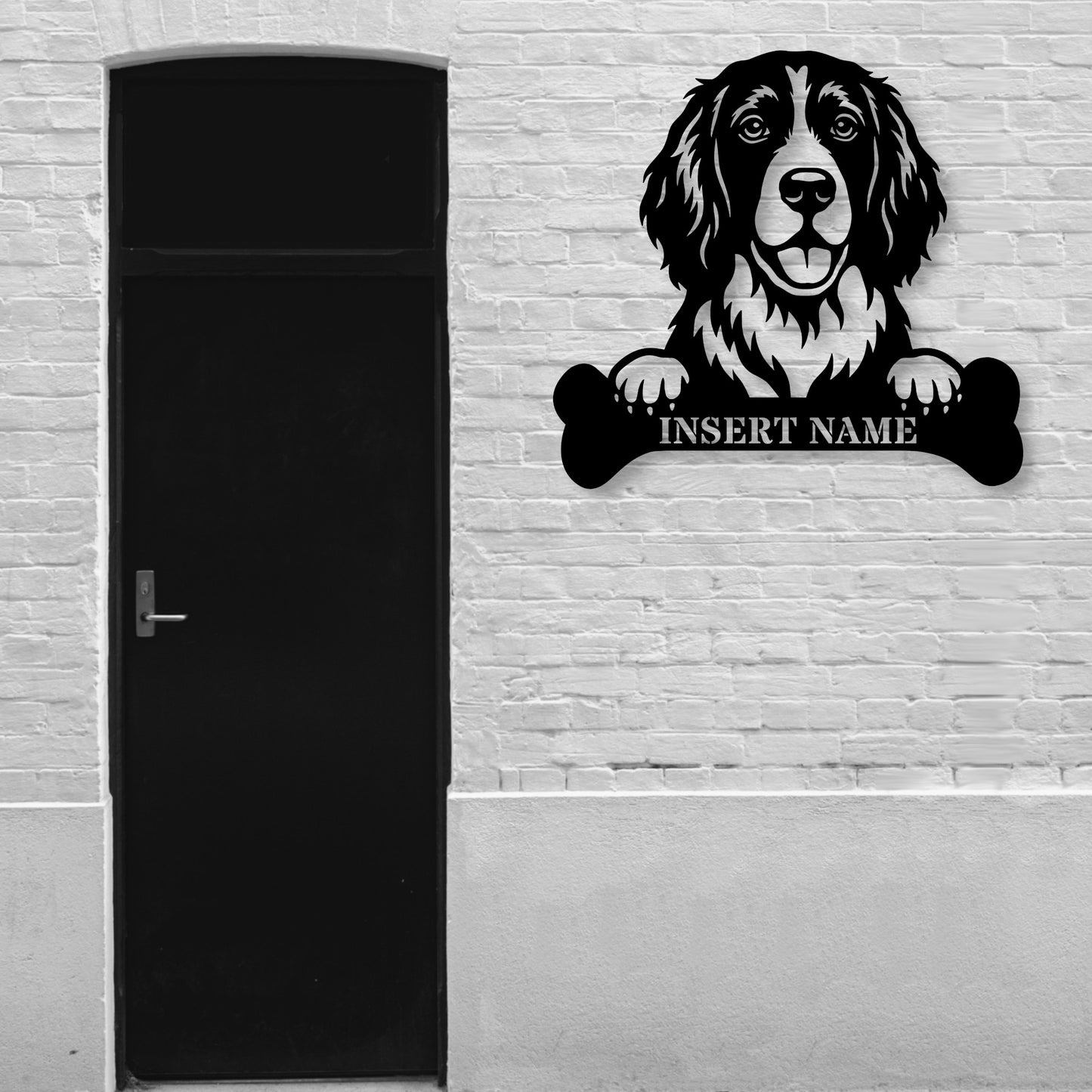Personalized English Springer Spaniel With Bone Metal Sign. Custom Dog Name Decor
