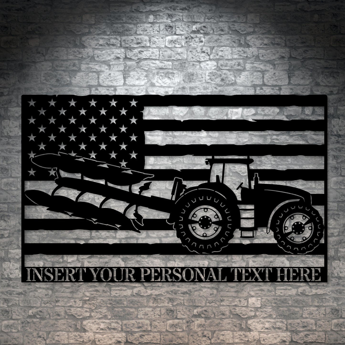 Personalized US Tractor Metal Sign In Black