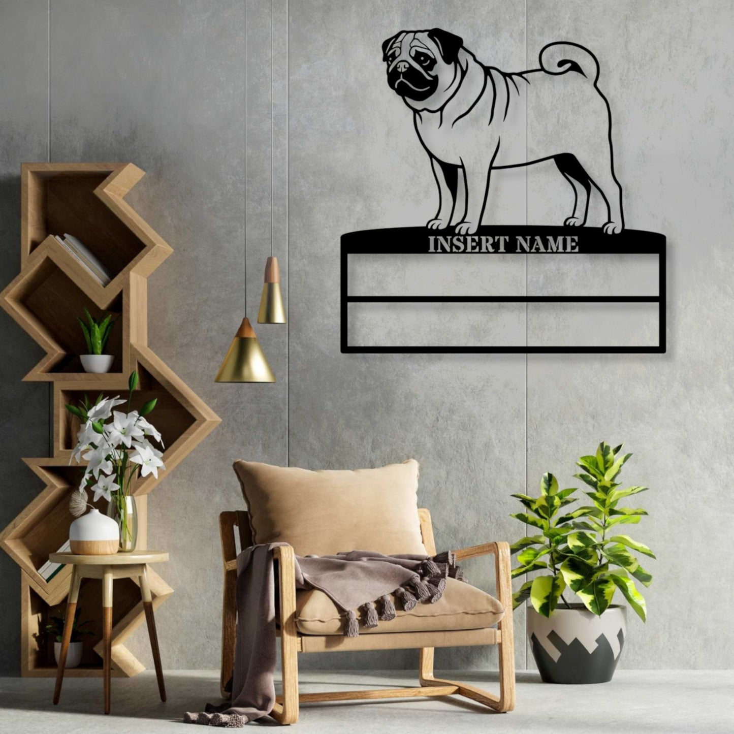Personalized Pug Rosette Name Metal Sign. Custom Dog Champion Display