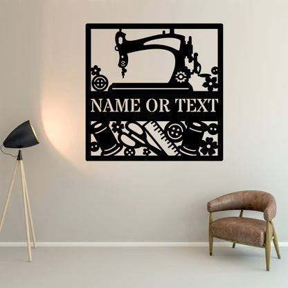 Personalized Retro Sewing Machine Metal Sign Gift In Black