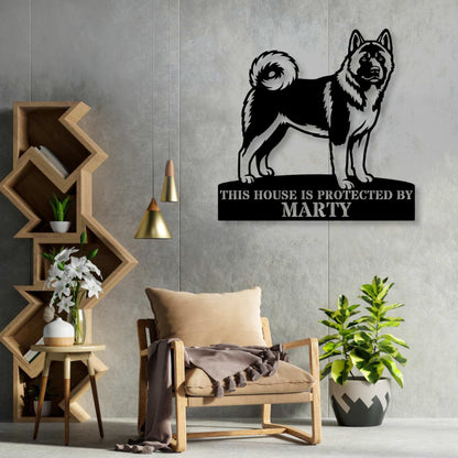 Personalized American Akita Guard Metal Sign. Custom Dog Name Wall Decor
