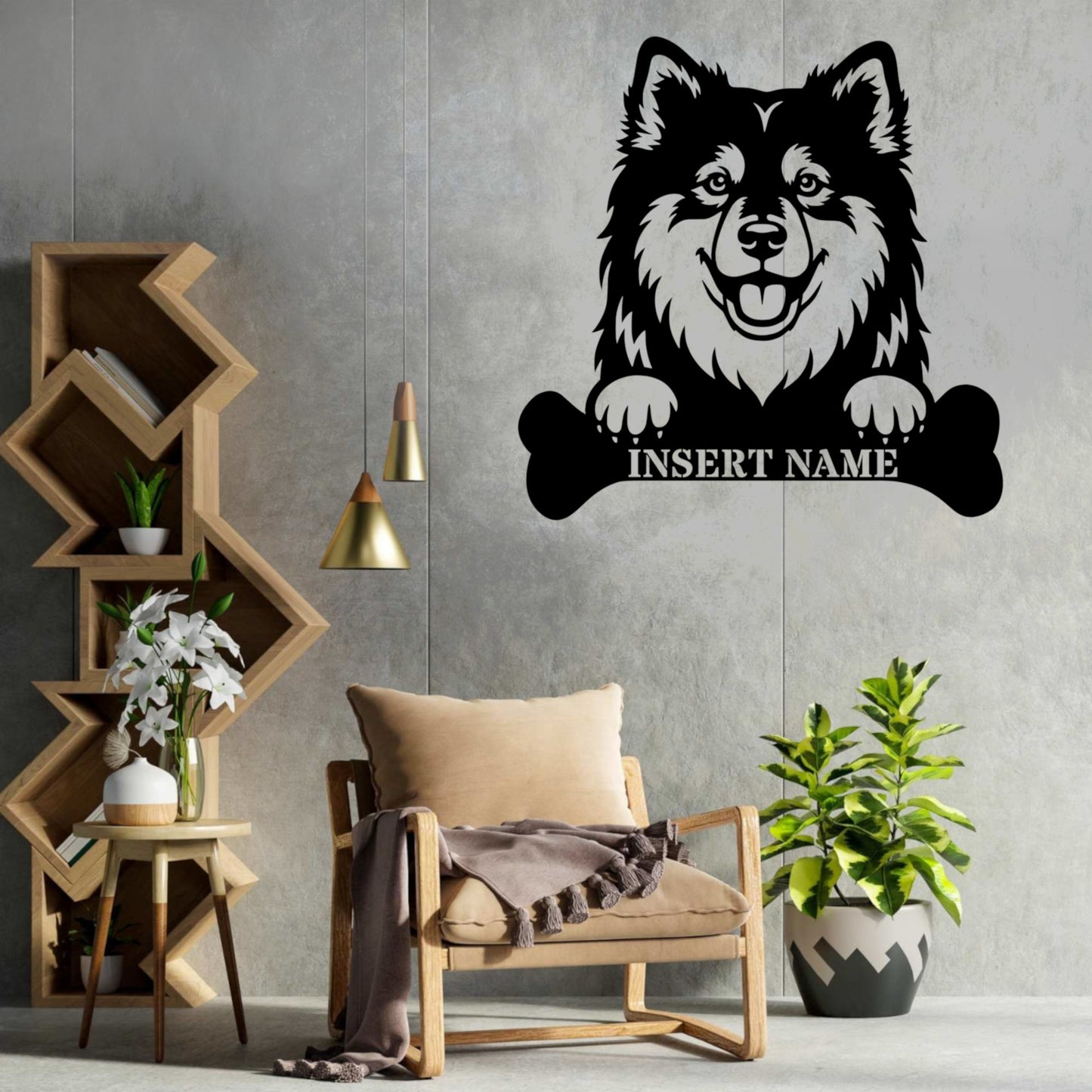 Personalized Finnish Lapphund With Bone Metal Sign. Custom Dog Name Decor