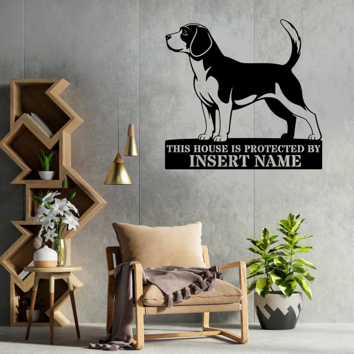 Personalized Beagle Guard Metal Sign. Custom Name Wall Decor