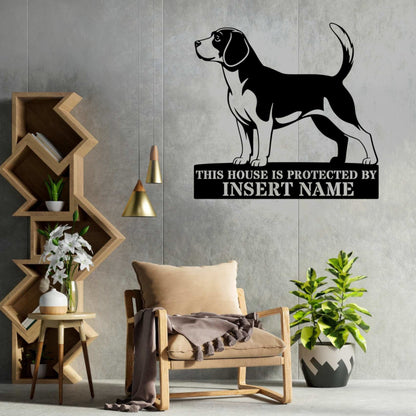 Personalized Beagle Guard Metal Sign. Custom Name Wall Decor