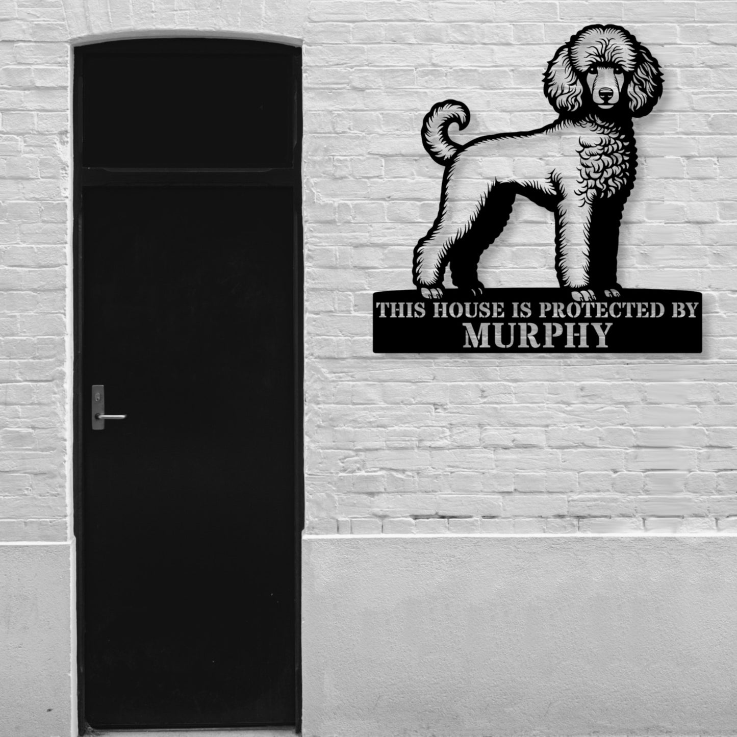 Personalized Poodle Dog Guard Metal Sign. Custom Dog Protect Name Wall Decor