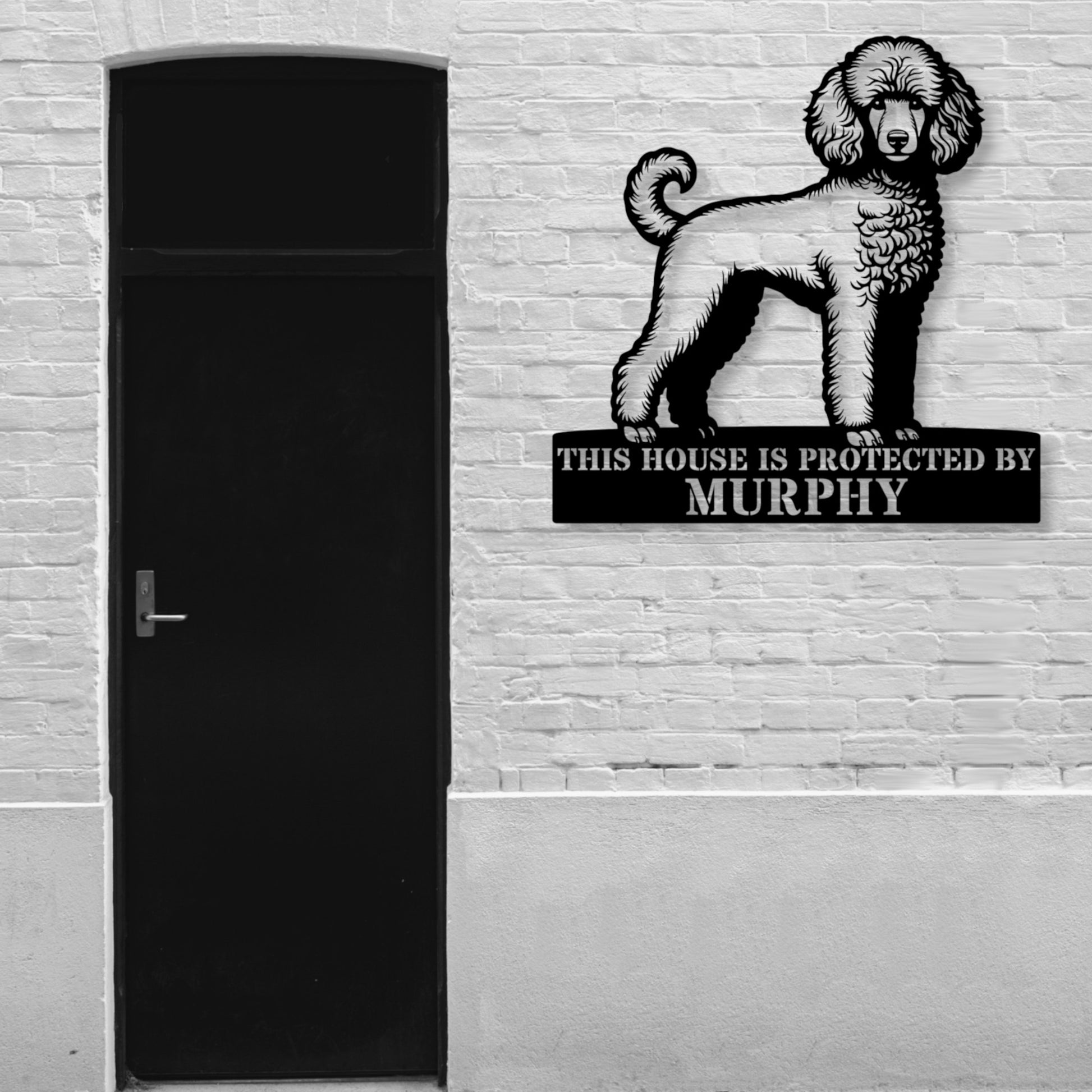 Personalized Poodle Dog Guard Metal Sign. Custom Dog Protect Name Wall Decor