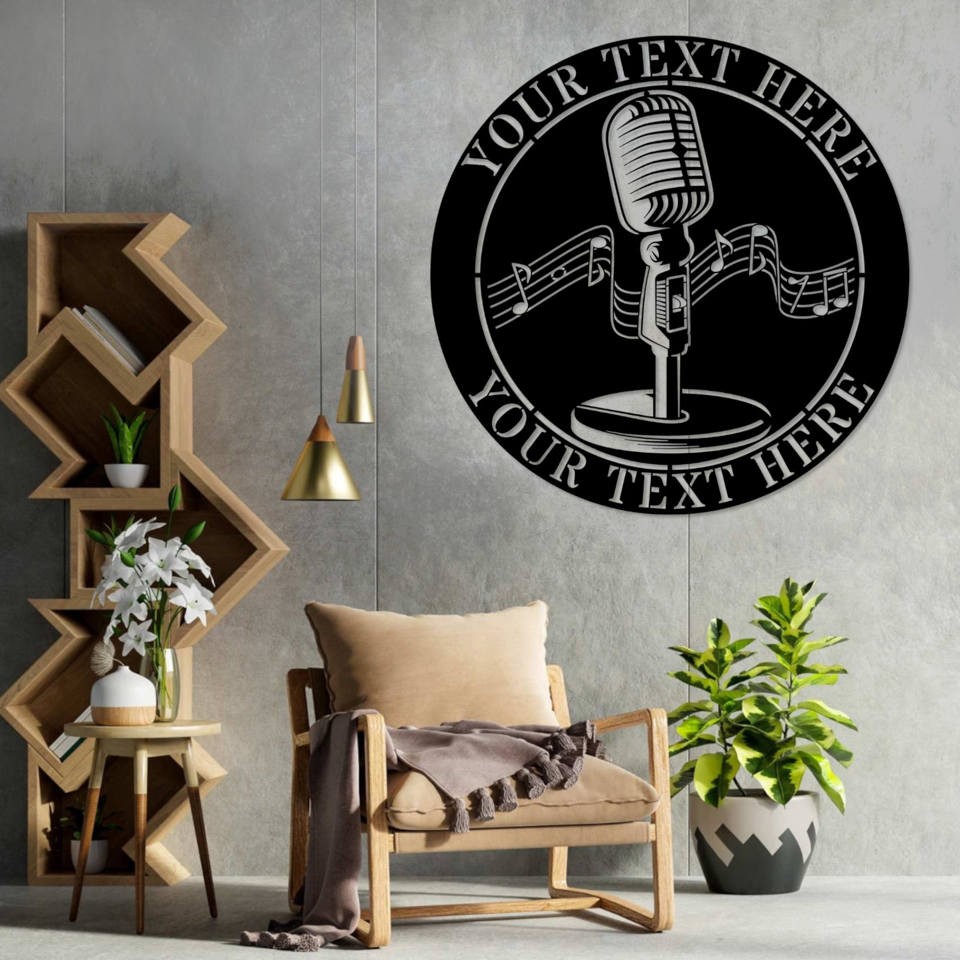 Personalized Retro Microphone Metal Sign In Black