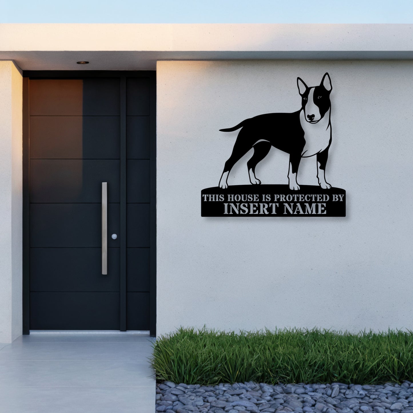 Personalized Bull Terrier Guard Metal Sign. Custom Dog Name Wall Decor