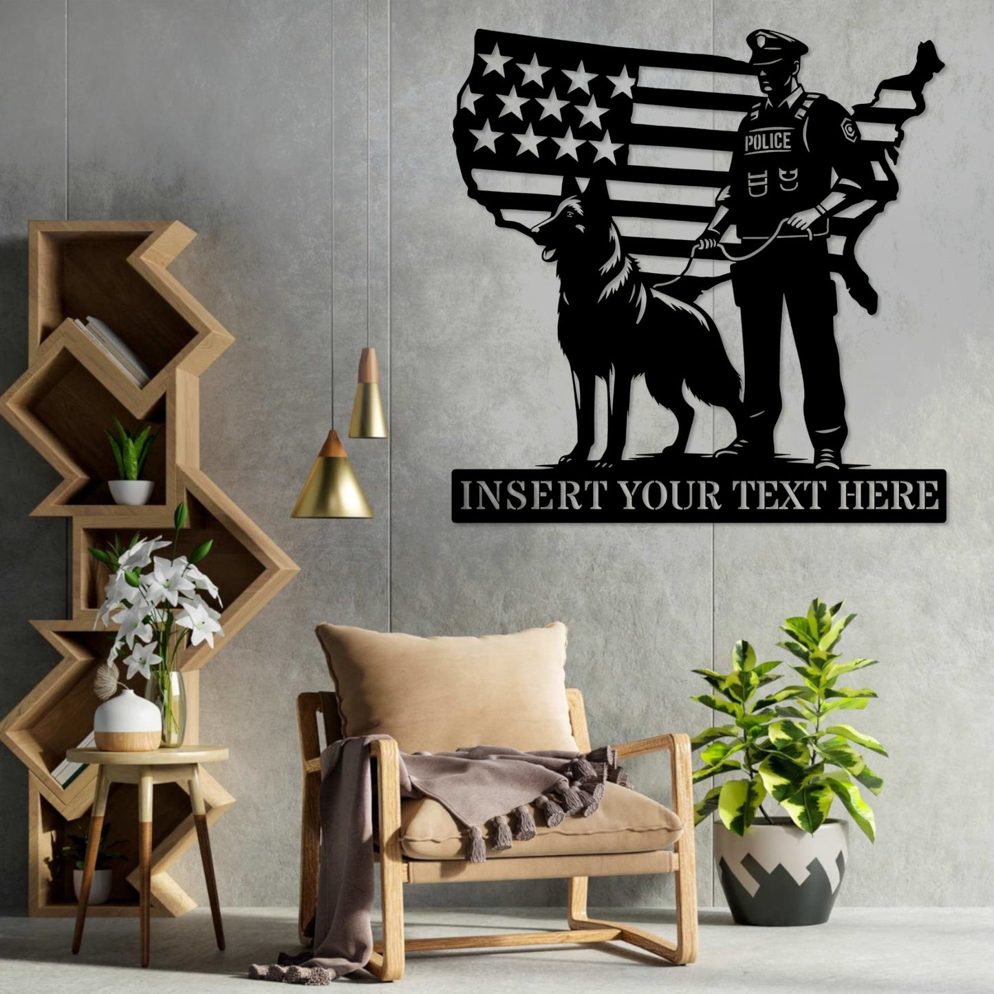 Personalized American K-9 Police Officer Name Metal Sign. Custom Patriotic Cop Wall Decor Gift. Policemsn Wall Hanging. Law Enforcement Gift