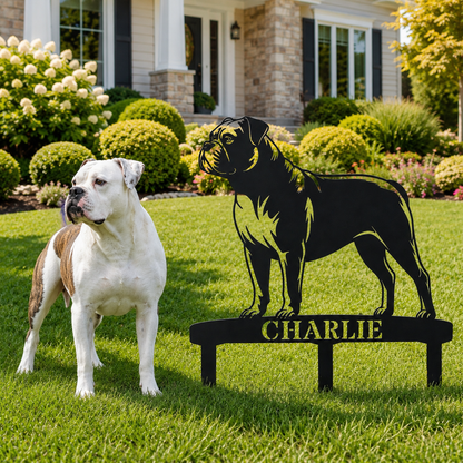 Personalized American Bulldog Garden Metal Sign With Stakes. Custom Dog Lover Name Gift