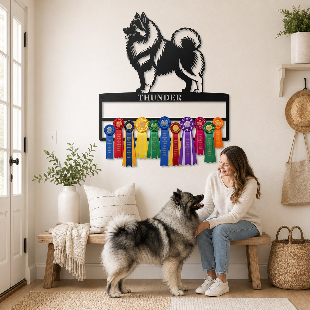 Personalized Keeshond Rosette Metal Sign Display. Custom Wolfspitz Champion Wall Decor.