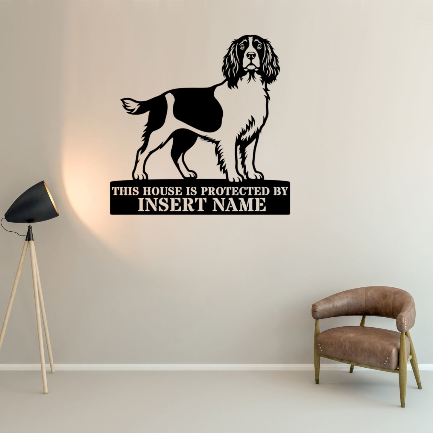 Personalized English Springer Spaniel Guard Metal Sign. Custom Dog Name Wall Decor