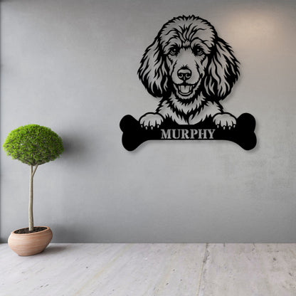 Personalized Poodle With Bone Name Metal Sign. Funny Custom Dog Wall Decor Gift