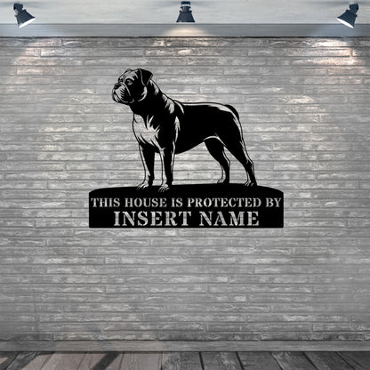 Personalized American Bulldog Guard Metal Sign. Custom Name Wall Decor