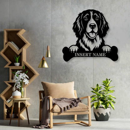 Personalized English Springer Spaniel With Bone Metal Sign. Custom Dog Name Decor